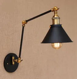 Loft Black Vintage Industrial Style Verstellbarer langer Arm Retro Wandlampe E27 LED Wandleuchte für Home Flur Schlafzimmer Wohnzimmer 3907078
