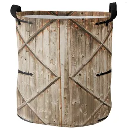 Laundry Bags Barn Wooden Door Farm Dirty Basket Foldable Round Waterproof Home Organizer Clothing Children Toy Storage