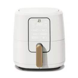 Fryers Vackra 6 Quart Creen Air Fryer, vit glasyr av Drew Barrymore avtagbart chipfack och kakark är diskmaskin säker