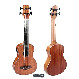 Pinnar 30 tum elektrisk ukulele bas Eq Sapele Retro Stängd knapp Fyra strängar Guitar Wood Hawaiian Guitarra ukulele Musikinstrument