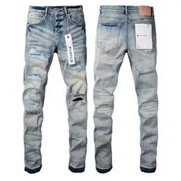 2024 Designer Purple Männer ausgestattet Jeans Qualität Stickerei Quilt Ripped für Trendmarke Vintage Pants Mens Fold Slim Skinny Fashion BH668
