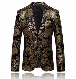 Золотой пиджак мужчины цветочные повседневные стройные блейзеры прибытие модная вечеринка одиночная грудь мужской пиджак PS Size Blazer Masculino2459989