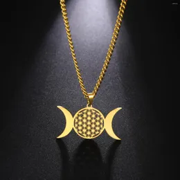 Pendant Necklaces Dreamtimes Witchcraft Triple Moon Goddess Flower Of Life Stainless Steel Chain For Women/Men Jewelry Gift Bijoux Homme