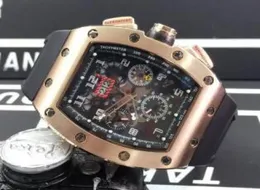 Luxury Top Brand Rose Gold rostfritt tonneau mode Datum MES MEKANISKA SKELETON WACK RUBBER BAND DATE MEN Automatisk rörelse W9727184