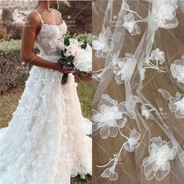 Latest Unique Fashion Soft Embroidery Mesh 3D Wedding Gown Dress Lace Fabric Sell By 1 Yard 240408