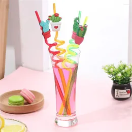 Disposable Cups Straws 2024 Mix Color Different Shape Prickly Pear Cocktail Juice Drinking Straw Hawaii Beach Party Decor Supplies