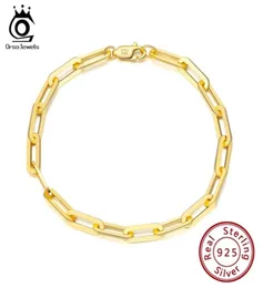 ORSA Jewels 14K Gold Plated 925 Sterling Silver PaperClip Link Chain Armband för kvinnor Män armbandsmycken SB109 2202225810591