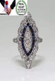 Omhxzj inteiro solitário europeu anéis moda mulher homem festeira presente de casamento luxo azul topázio de zircão 18kt de ouro branco anel6653127
