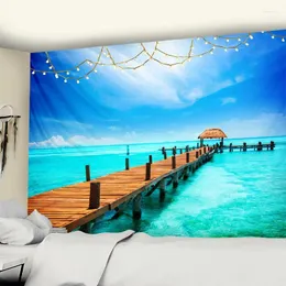 Arazzi Tropical Beach Sunset Sea Vista Paesaggio Wall Abete Abbassante Boho Astetico Camera da letto Vita Dormita