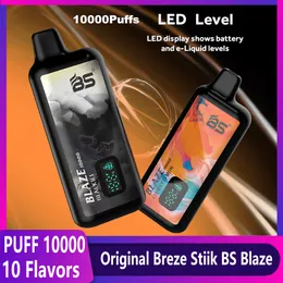新しいパフ10000 Vapes使い捨てパフ10K Breze Stiik Blaze BS 10000 Puff Vapes Digital Display E-Cigarette 18ml事前に充填されたカートリッジメッシュポッド10フレーバーベーパーペン
