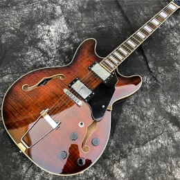 Pinnar Grote Coffee Flame Maple Electric Guitar Rosewood Fingerboard Dubbel F Holes Thin Hollow Body Jazz