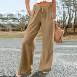 女性用パンツ女性サマーファッションワイドレッグカジュアルハイウエスト伸縮性緩い長いズボン