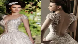 Rami Salamoun Blamorous Rhinestons Lace Heabique Beads Crystals Flowers Wedding Dresses Cap Sleeves Length Luxury Go8653077