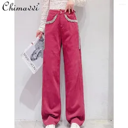 Women's Jeans Y2k Pants European Goods Diamond High Waist Loose Wide Legs Women Autumn Streetwear Mopping Straight-Leg Trousers