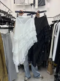 Röcke Temperament Spitzenkuchen unregelmäßig weißes Kleid Faldas Largas Frauen plisderner Rock Jupe Femme eine Linie hoher Sommer Koreanisch