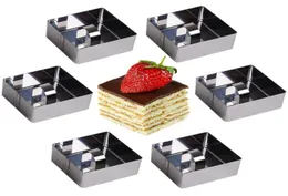 Square 6pcsset Edelstahl -Kochringe Dessert Ringe Mini -Kuchen und Mousse -Ringform Set mit Pusher15989583912963