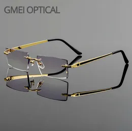 GMEI OPTISK Fashionabla ramlösa titanlegeringsglasögon Vanliga linser Diamond Cutting Rimless Inga Diopters Eyeglasses8766044