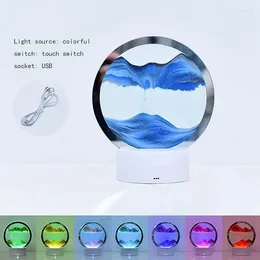 التماثيل الزخرفية ثلاثية الأبعاد الرمال الرملية اللوحة USB مصباح Mobile Hourglass Deep Sea Sandscape Light Light