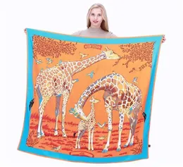 New Swill Silk Silk Women Women Animal Giraffe Printing Square Scarves Wrap Wrap Fan Full Larard Hijab Shawl Neckerchief 130 137628277