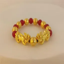 CK012 Feng Shui Red Agate Double 3D Pixiu Bead Bead Stretch Bracelet Women Pixiu Charms Bracelet7309314