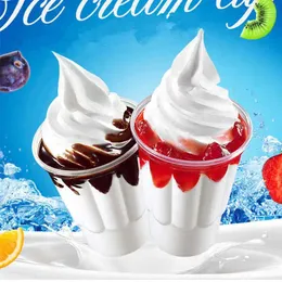 使い捨てカップストロープラスチックアイスクリームアイスクリームボバカップ蓋付きのパーティー用ガラスデザートベリーズゴブレット花瓶トリュフ