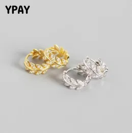 ypay 100 Pure 925 Sterling Silver Hoop أقراط للنساء أوروبا Ins ins zircon اللامعة الرائعة لورق الزيتون المجوهرات yme5853403960