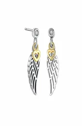 925 Sterling Sivler Wings Yellow Gold Plated Love Heart Earrings 여자 여자 파티 보석 P1545402에 대한 오리지널 선물 상자 세트