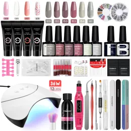 Kits Poly Nail Gel Set with 36W UV LED Lamp Dryer Gel Nail Polish UV Gel Varnish Nail Extension Quick Building Gel Complete Nail Set