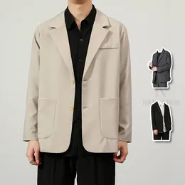 남자 양복 2024 봄과 가을 일본식 양복 검은 색 컬러 한국 스타일 패치 포켓 캐주얼 한 남자를위한 단단한 재킷