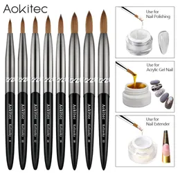 Aokitec Kolinsky Acrylic Nail Brush 1st Black UV Gel Polish Nails Art Extension Builder Pen Ritning Borstar för Manicure Tool5887509