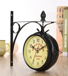Charminer vintage dekoracyjny dwustronny metalowy zegar ścienny antyczny stacja zegar ścienna zegar ścienny wiszący zegar czarny 4894929