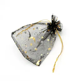 100 pezzi Black Moon Star Organza favore borse per coregne 4Size Baschette per imballaggi di gioielli da sposa Belli da regalo Factory5642896