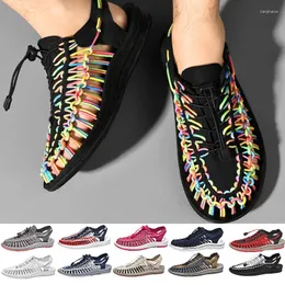 Casual Shoes 2024 Summer Men Breattable Women Slippers Non-Slip Outdoor vandring Zapatos Hombre Woven Colorful Sandals