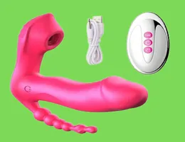 Adult Massager 3in 1 Women039s Dildo Sucking Vibrator Sex Toys for Panties Wearable Anal Beads Plug Vagina Female Vibrators9457062