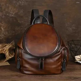 أكياس مدرسية MS Retro Women Women Lound Leather Cow Skin Skin Euro-American Style Back to Bookbag Travel Packssack 2024