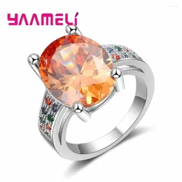 Clusterringe verlieren Geld Promotion Orange Farbfinger Real Cubic Zirkonia 925 Silber für anwesende Frauen