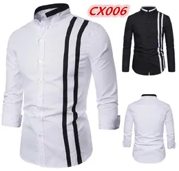 men039s أسود أبيض سلبي اللون مخطط طويل الأكمام قميص عارضة قميص camisa masculina سليم فيت