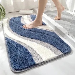 Badmatten Einfache flockte super saugfähige Bodenmattenwellungsmuster Nicht -Slip Badezimmer Teppich