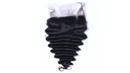 Deep Wave 4x4 Closure di pizzo dei capelli umani naturali nodi sbiancati neri in preda al 9746570