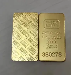 10 szt. Niezbędny kredyt Suisse Ingot 1 unz złoto platowany batonik szwajcarski pamiątkowy pamiątkowy prezent 50 x 28 mm z różnymi serialnymi LASE2673752