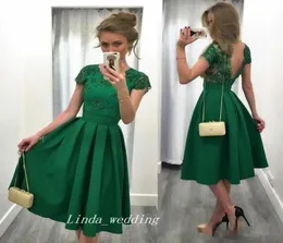 2019 Green Tea Length Cocktail Dress High Quality Backless Party Gown Plus Size vestidos de coctel2754239