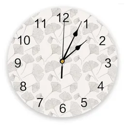 Wanduhren Ginkgo Blätter Textur rosa Print Uhr Kunst Stummer Nicht -Ticking -Runde Uhr für Home Decortaion Geschenk