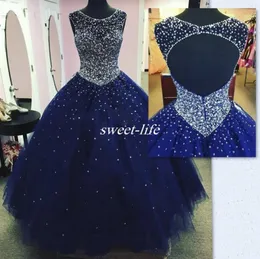 Dark Blue Long Quinceanera Dress 2020 Plus Size Backless Crysatl Beaded Ball Gown Tulle Debutante Party Gowns Vestido 15 Anos5279228