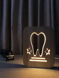 Lâmpada de dente de madeira criativa Bedroom de cama Night Light Supply Led de mesa Led de mesa Hollowedout Small Night Lamp5726999