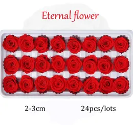 24pcs Flores preservadas rosa imortal rosa mães Dia DIY Casamento eterno Vida Material Flor Presente de Flor de Flores Seco Z1982195