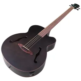 Guitar Fretless Electric Acoustic Bass Guitar 43 Inch Flame Oak Body 4 String Folk Big Jumbo Bass Jazz Guitar with Pick Up