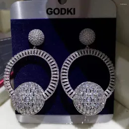 أقراط التدوير Godki العصرية الكرات الفاخرة للنساء حفل زفاف حفل زفاف دبي المجوهرات Boucle d'Oreille Femme هدية