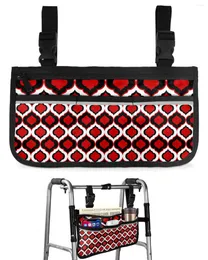 Aufbewahrungstaschen rot schwarzes marokkanisches Muster Rollstuhlbeutel mit Taschen Armlehnenseite Elektrische Roller -Wanderbeutel