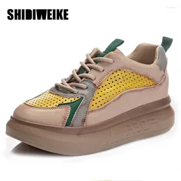 Casual Shoes 6cm Outdoor Fashion Women Sneakers Genuine Leather Mesh Breathable Platforms Spring Summer Sports Woman