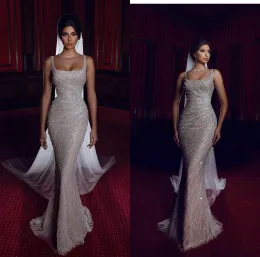 2024 Mermaid Evening Dresses Square Neck Clisteress Lace Sequins Seleds Drom Vorts Made Made Sweep Train Train Fression Frick